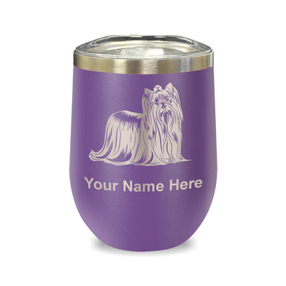 LaserGram Double Wall Stainless Steel Wine Glass, Yorkshire Terrier Dog, Personalized Engraving Included