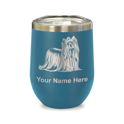 LaserGram Double Wall Stainless Steel Wine Glass, Yorkshire Terrier Dog, Personalized Engraving Included