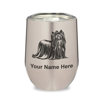 LaserGram Double Wall Stainless Steel Wine Glass, Yorkshire Terrier Dog, Personalized Engraving Included