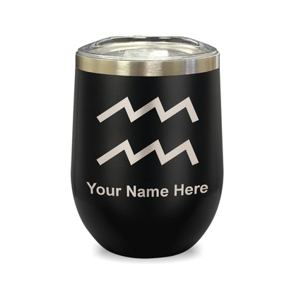 LaserGram Double Wall Stainless Steel Wine Glass, Zodiac Sign Aquarius, Personalized Engraving Included