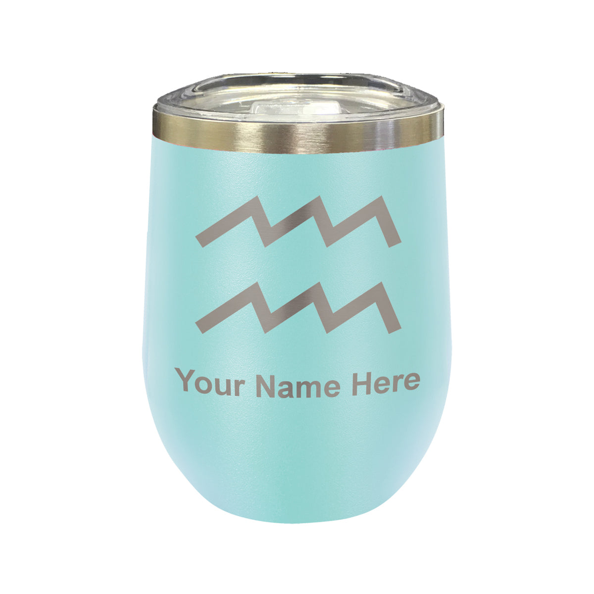 LaserGram Double Wall Stainless Steel Wine Glass, Zodiac Sign Aquarius, Personalized Engraving Included