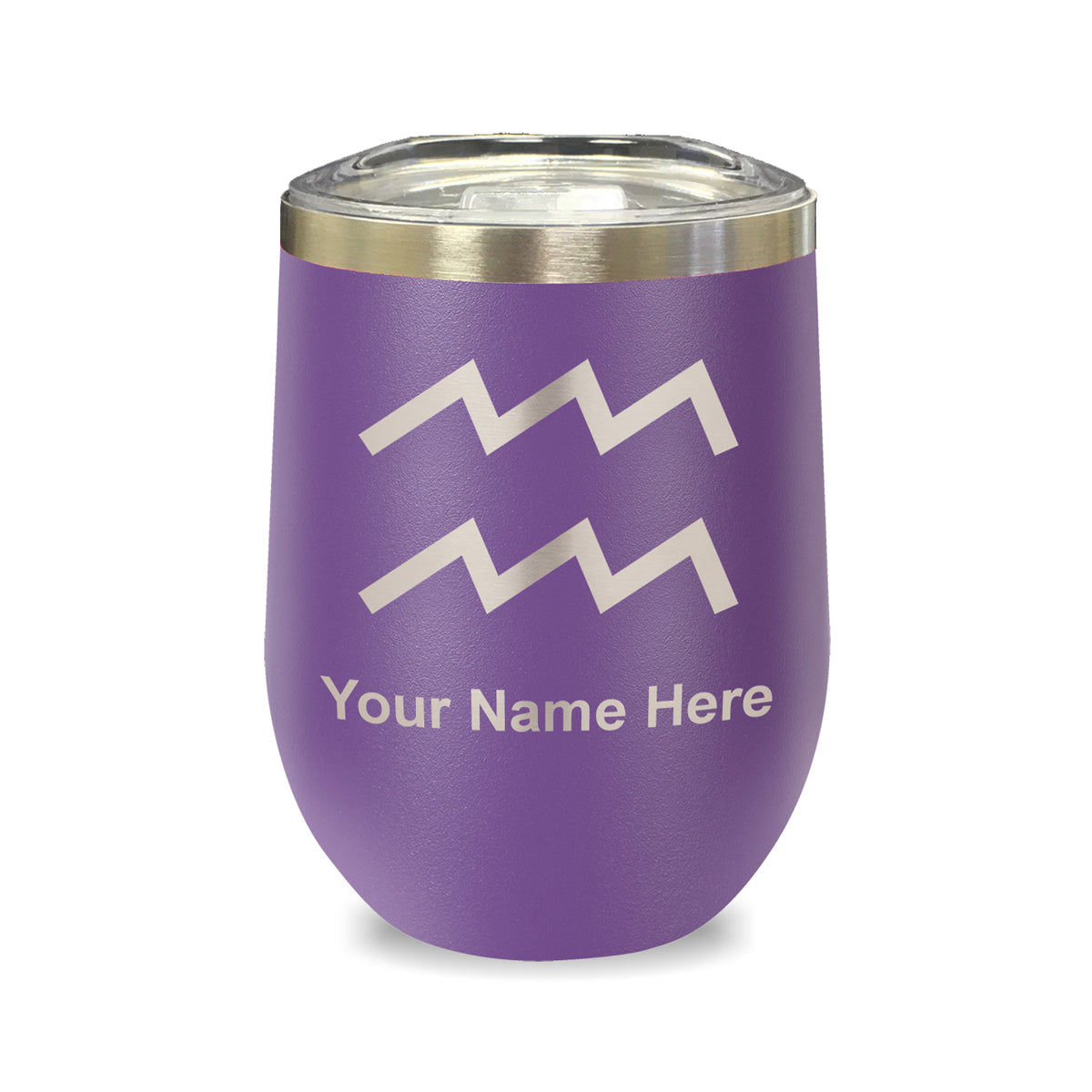 LaserGram Double Wall Stainless Steel Wine Glass, Zodiac Sign Aquarius, Personalized Engraving Included