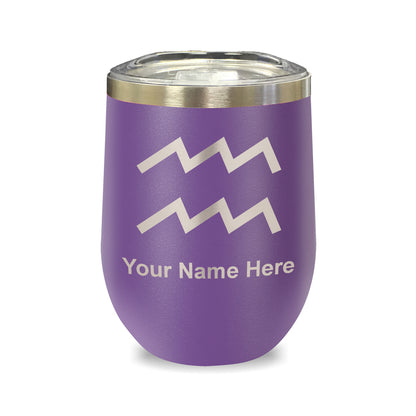 LaserGram Double Wall Stainless Steel Wine Glass, Zodiac Sign Aquarius, Personalized Engraving Included