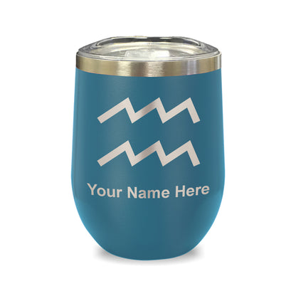 LaserGram Double Wall Stainless Steel Wine Glass, Zodiac Sign Aquarius, Personalized Engraving Included