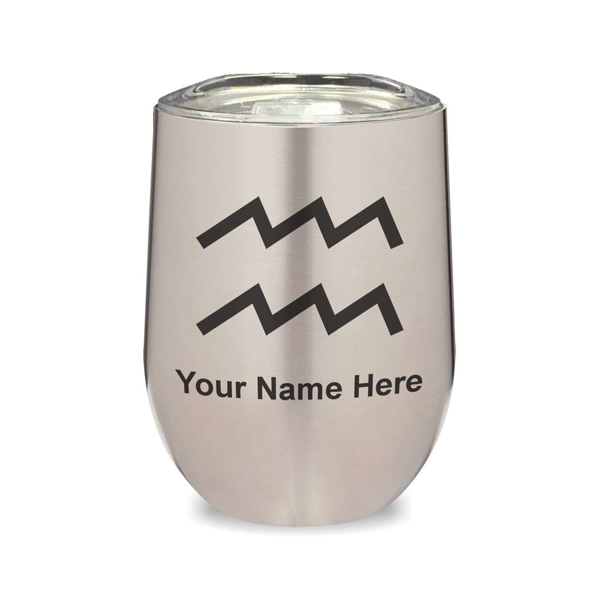 LaserGram Double Wall Stainless Steel Wine Glass, Zodiac Sign Aquarius, Personalized Engraving Included