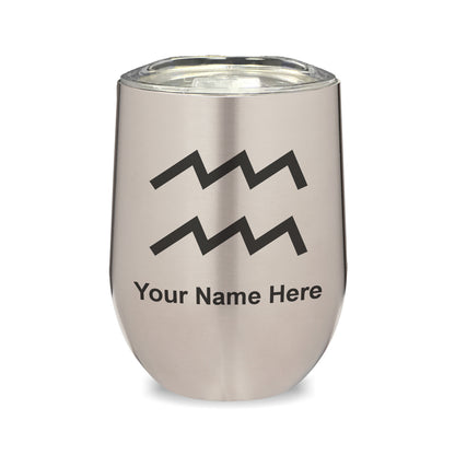LaserGram Double Wall Stainless Steel Wine Glass, Zodiac Sign Aquarius, Personalized Engraving Included