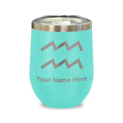 LaserGram Double Wall Stainless Steel Wine Glass, Zodiac Sign Aquarius, Personalized Engraving Included