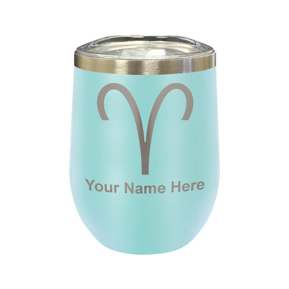 LaserGram Double Wall Stainless Steel Wine Glass, Zodiac Sign Aries, Personalized Engraving Included