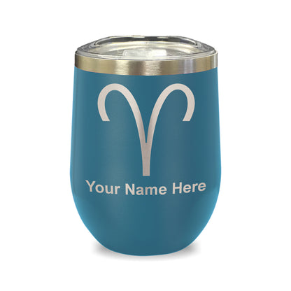LaserGram Double Wall Stainless Steel Wine Glass, Zodiac Sign Aries, Personalized Engraving Included