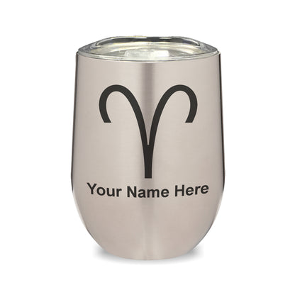 LaserGram Double Wall Stainless Steel Wine Glass, Zodiac Sign Aries, Personalized Engraving Included