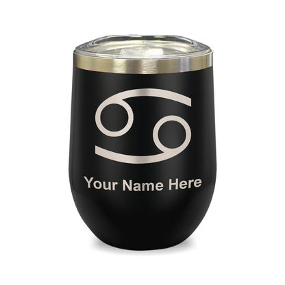 LaserGram Double Wall Stainless Steel Wine Glass, Zodiac Sign Cancer, Personalized Engraving Included