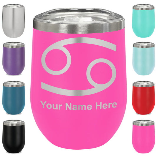 LaserGram Double Wall Stainless Steel Wine Glass, Zodiac Sign Cancer, Personalized Engraving Included