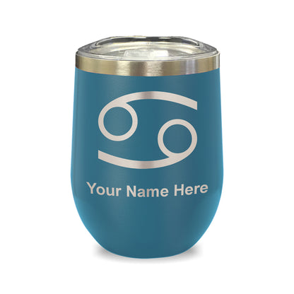 LaserGram Double Wall Stainless Steel Wine Glass, Zodiac Sign Cancer, Personalized Engraving Included