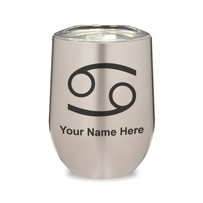 LaserGram Double Wall Stainless Steel Wine Glass, Zodiac Sign Cancer, Personalized Engraving Included