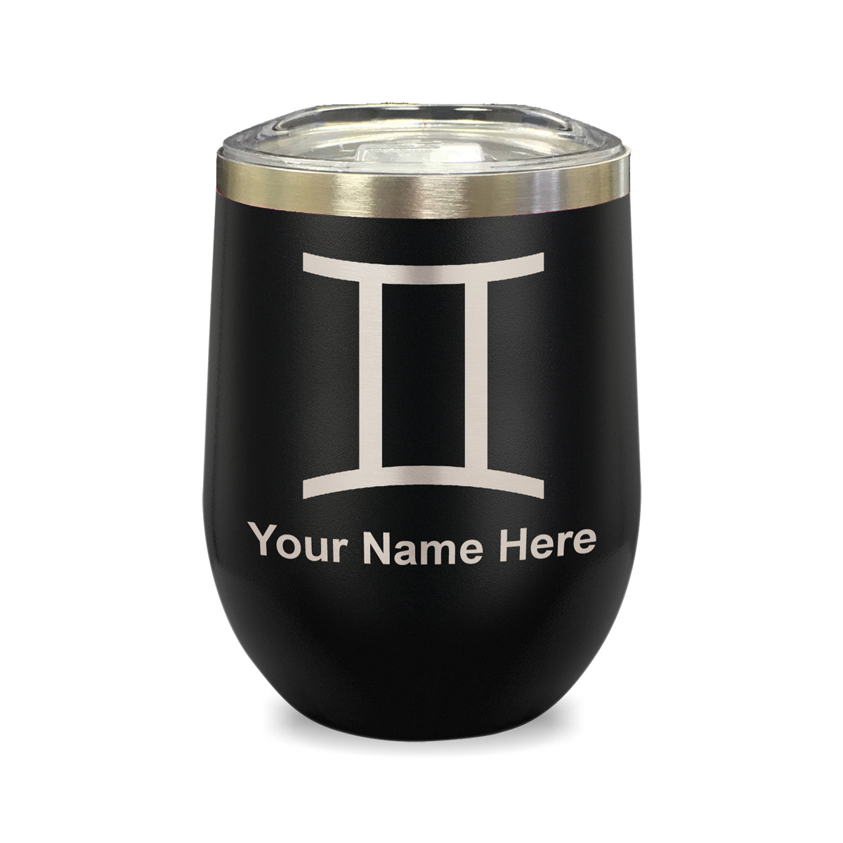 LaserGram Double Wall Stainless Steel Wine Glass, Zodiac Sign Gemini, Personalized Engraving Included