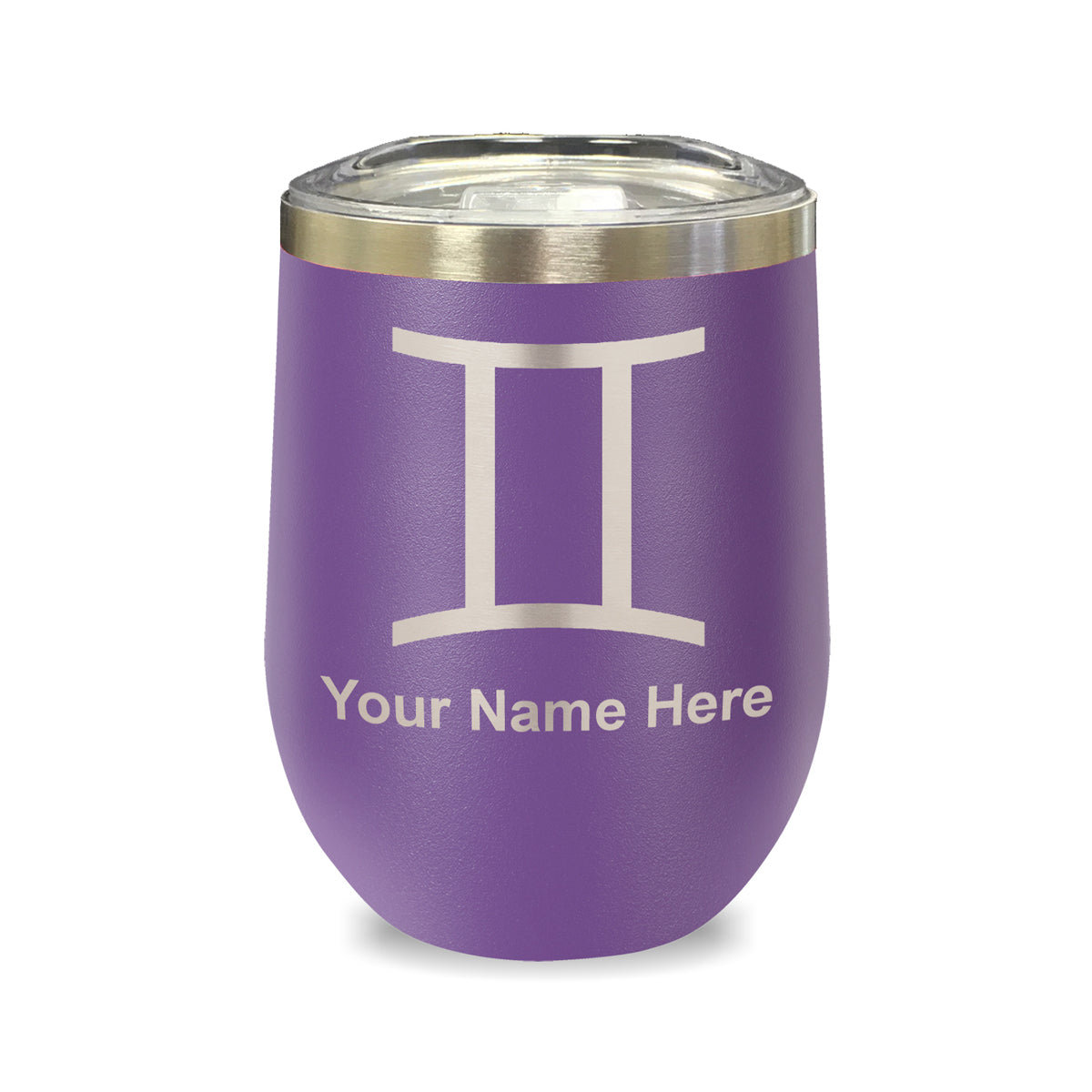 LaserGram Double Wall Stainless Steel Wine Glass, Zodiac Sign Gemini, Personalized Engraving Included