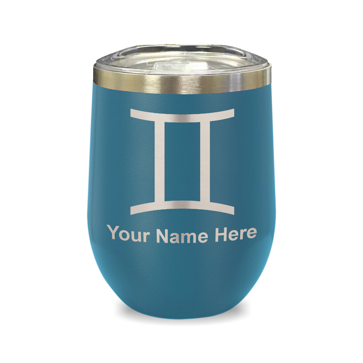 LaserGram Double Wall Stainless Steel Wine Glass, Zodiac Sign Gemini, Personalized Engraving Included