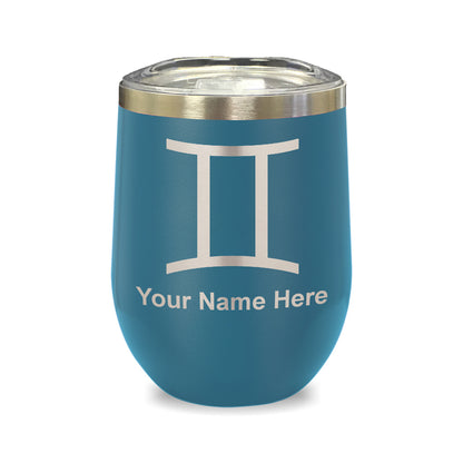 LaserGram Double Wall Stainless Steel Wine Glass, Zodiac Sign Gemini, Personalized Engraving Included