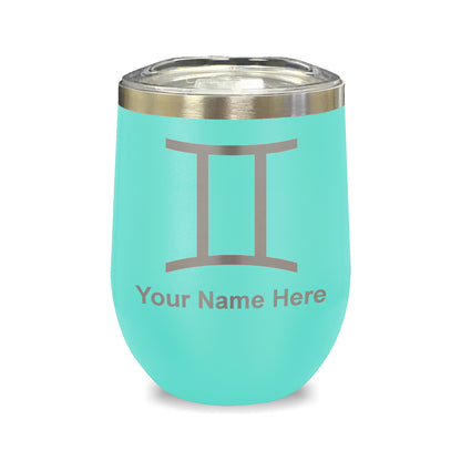 LaserGram Double Wall Stainless Steel Wine Glass, Zodiac Sign Gemini, Personalized Engraving Included