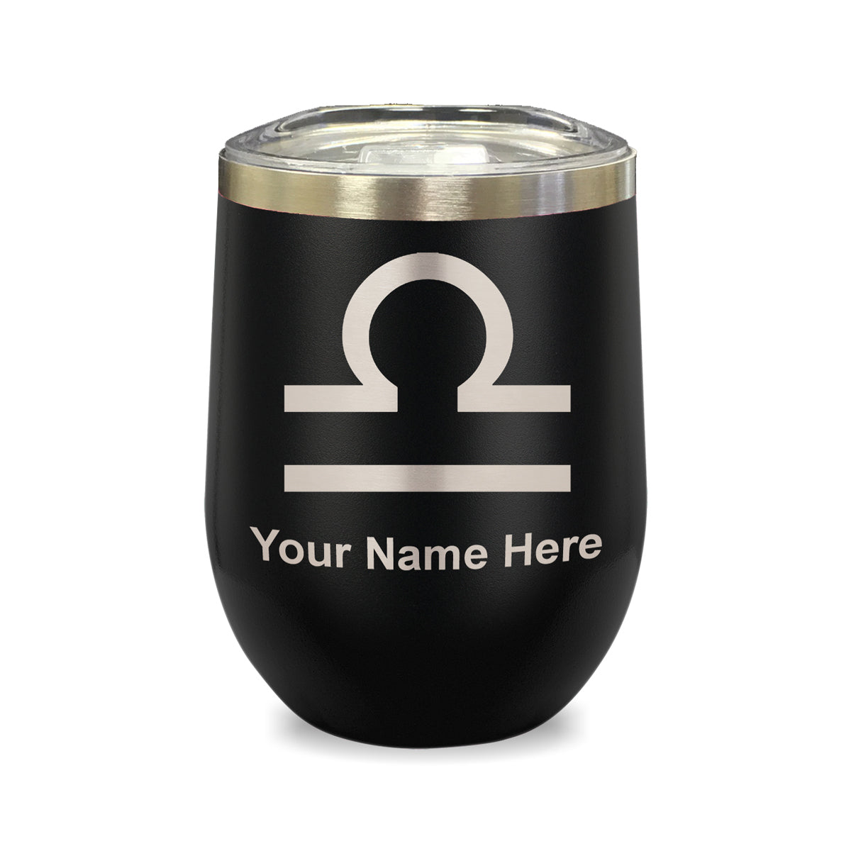 LaserGram Double Wall Stainless Steel Wine Glass, Zodiac Sign Libra, Personalized Engraving Included