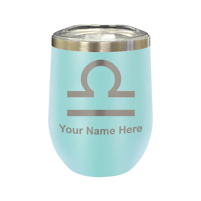 LaserGram Double Wall Stainless Steel Wine Glass, Zodiac Sign Libra, Personalized Engraving Included