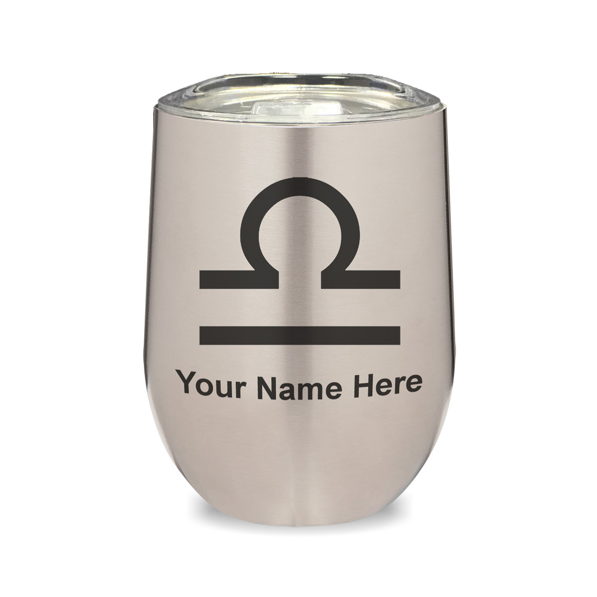 LaserGram Double Wall Stainless Steel Wine Glass, Zodiac Sign Libra, Personalized Engraving Included
