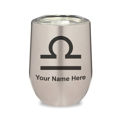 LaserGram Double Wall Stainless Steel Wine Glass, Zodiac Sign Libra, Personalized Engraving Included
