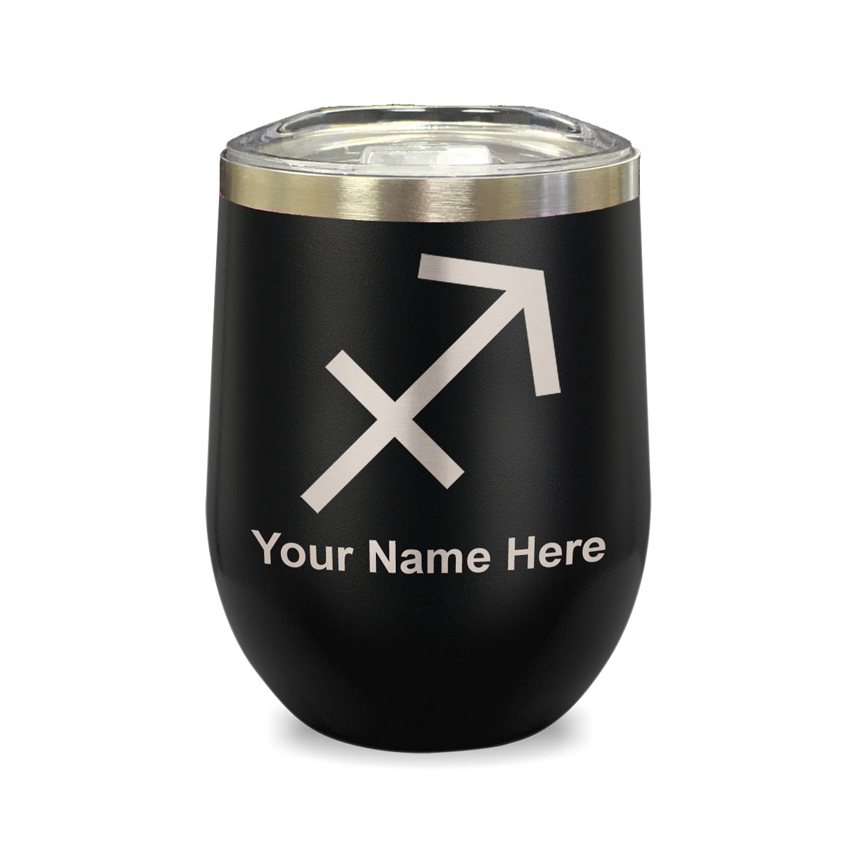 LaserGram Double Wall Stainless Steel Wine Glass, Zodiac Sign Sagittarius, Personalized Engraving Included