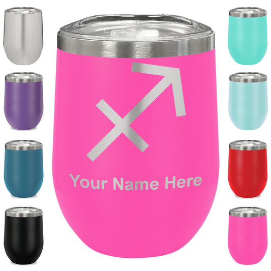LaserGram Double Wall Stainless Steel Wine Glass, Zodiac Sign Sagittarius, Personalized Engraving Included