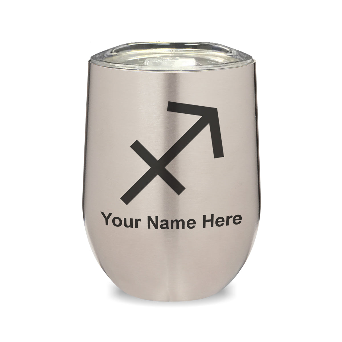 LaserGram Double Wall Stainless Steel Wine Glass, Zodiac Sign Sagittarius, Personalized Engraving Included