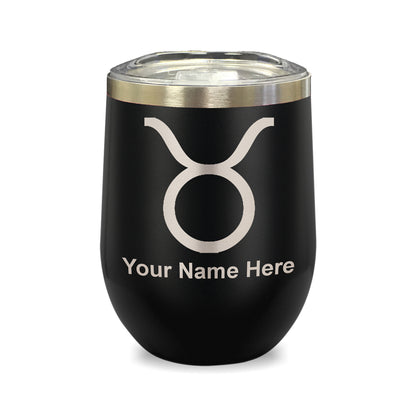 LaserGram Double Wall Stainless Steel Wine Glass, Zodiac Sign Taurus, Personalized Engraving Included