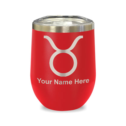 LaserGram Double Wall Stainless Steel Wine Glass, Zodiac Sign Taurus, Personalized Engraving Included