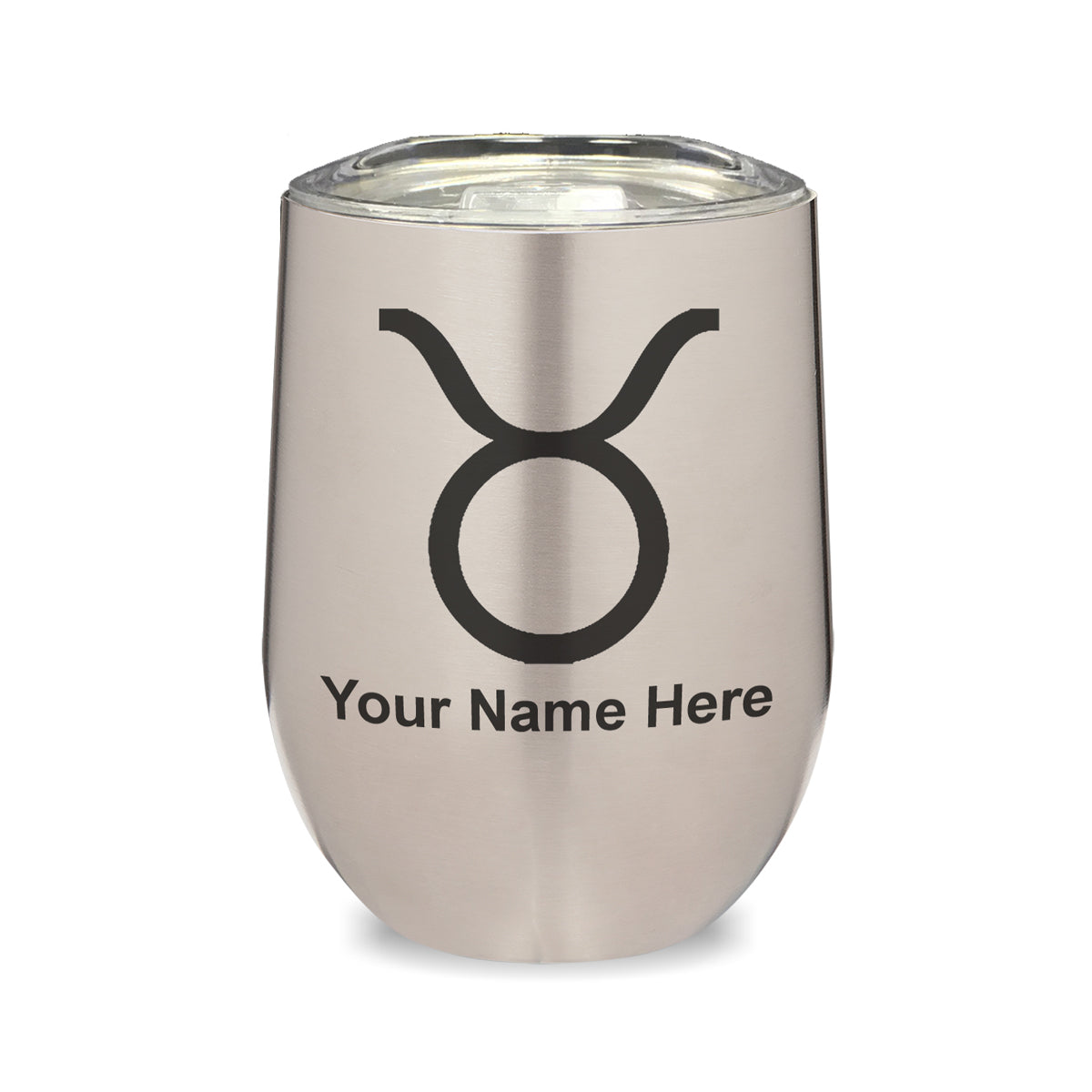 LaserGram Double Wall Stainless Steel Wine Glass, Zodiac Sign Taurus, Personalized Engraving Included