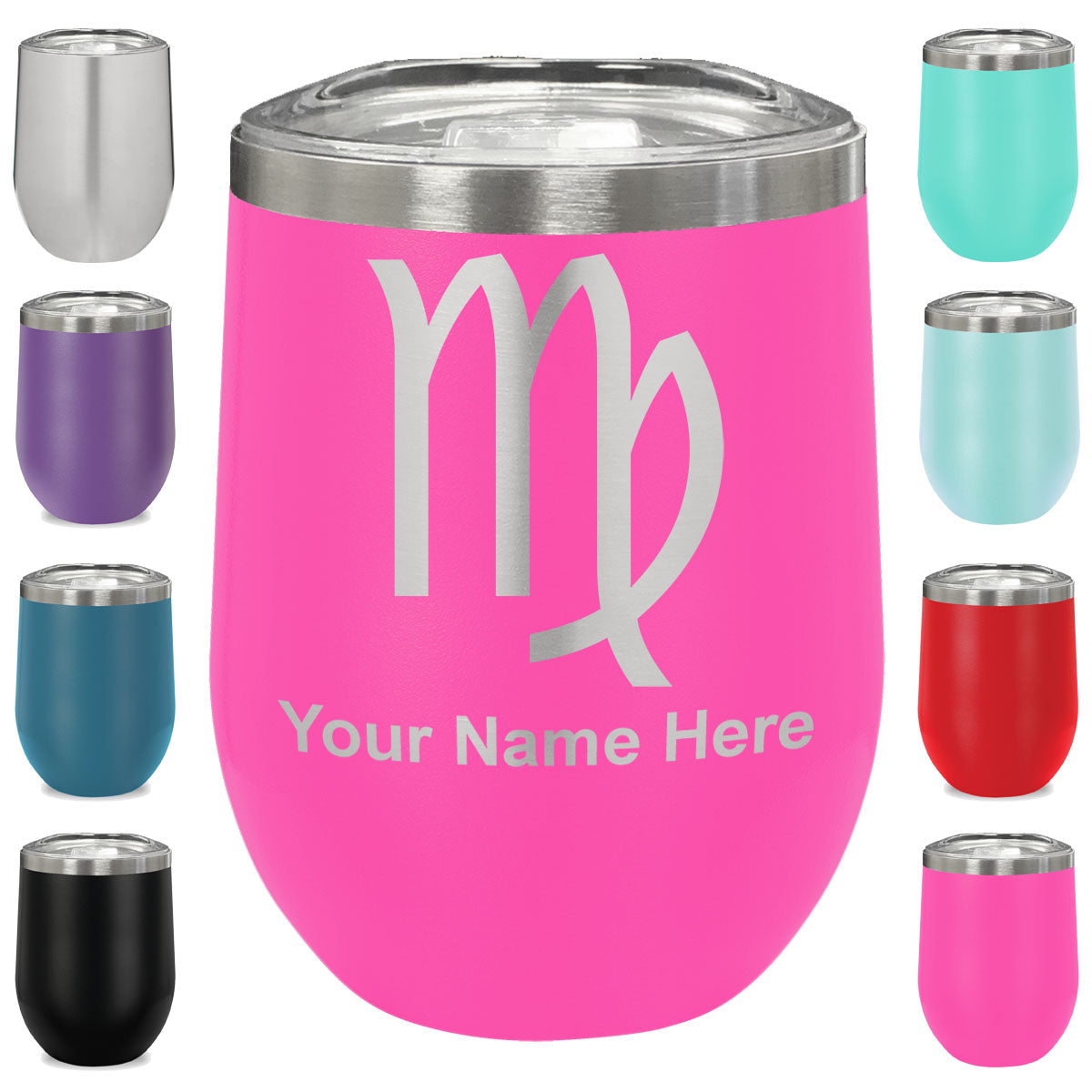 LaserGram Double Wall Stainless Steel Wine Glass, Zodiac Sign Virgo, Personalized Engraving Included