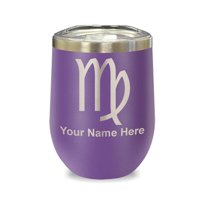 LaserGram Double Wall Stainless Steel Wine Glass, Zodiac Sign Virgo, Personalized Engraving Included