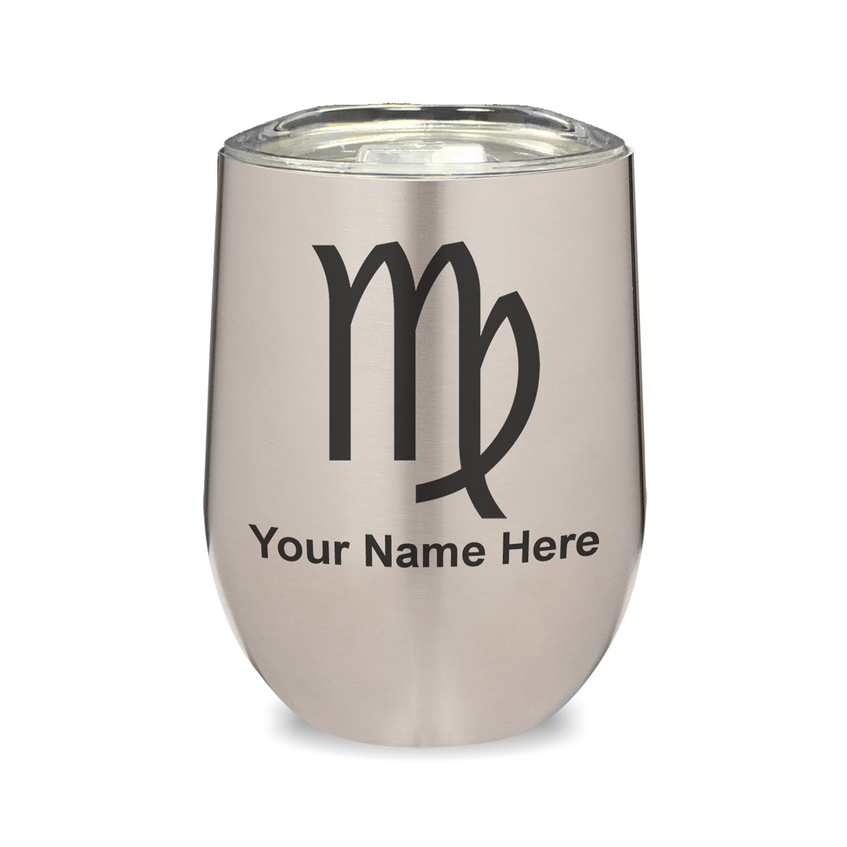 LaserGram Double Wall Stainless Steel Wine Glass, Zodiac Sign Virgo, Personalized Engraving Included