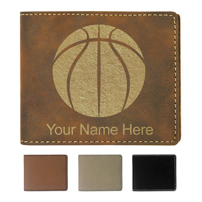 Faux Leather Bi-Fold Wallet, Basketball Ball, Personalized Engraving Included