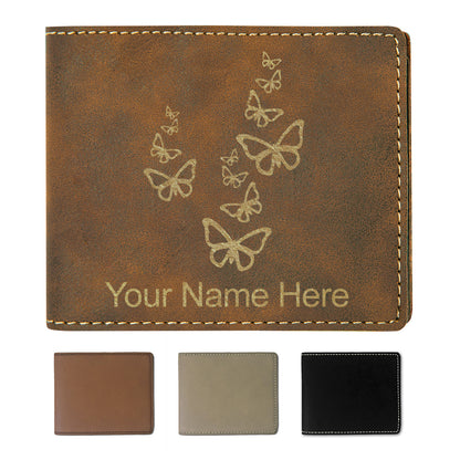 Faux Leather Bi-Fold Wallet, Butterflies, Personalized Engraving Included