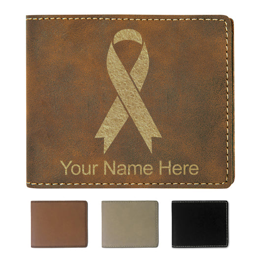 Faux Leather Bi-Fold Wallet, Cancer Awareness Ribbon, Personalized Engraving Included