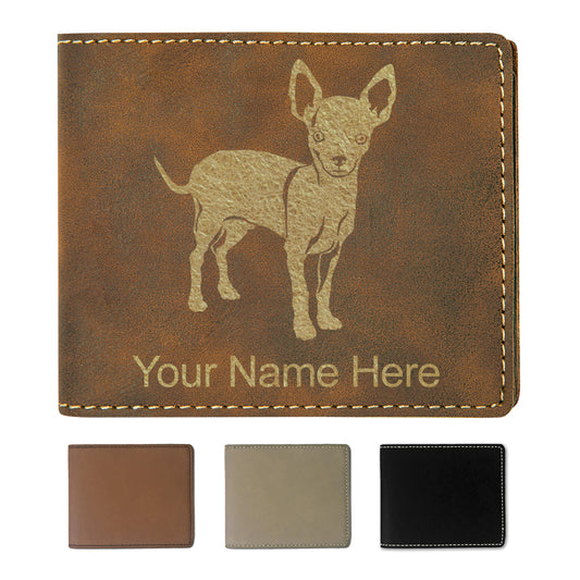 Faux Leather Bi-Fold Wallet, Chihuahua Dog, Personalized Engraving Included