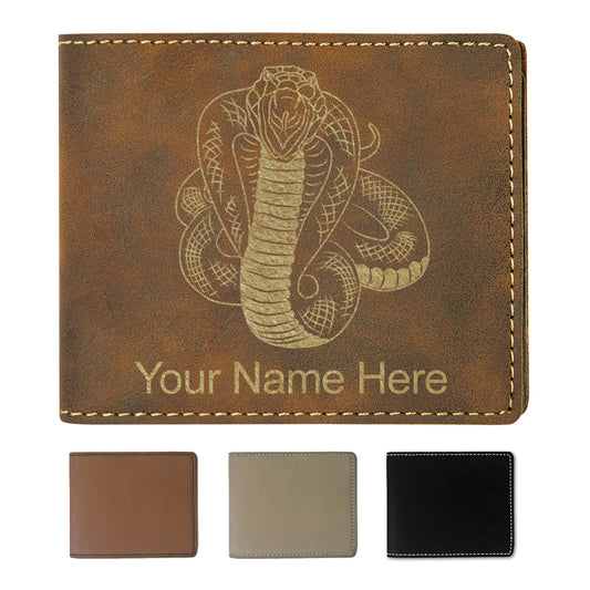Faux Leather Bi-Fold Wallet, Cobra Snake, Personalized Engraving Included