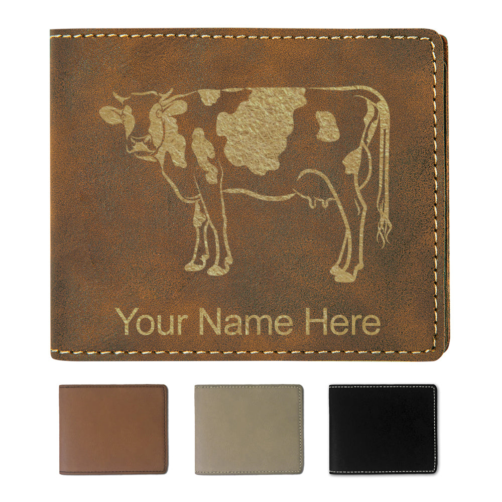 Faux Leather Bi-Fold Wallet, Cow, Personalized Engraving Included