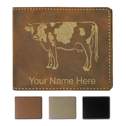 Faux Leather Bi-Fold Wallet, Cow, Personalized Engraving Included