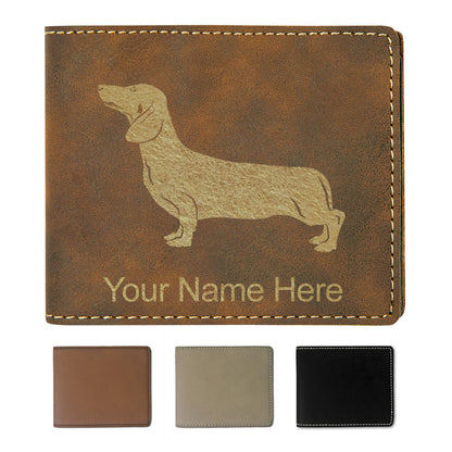 Faux Leather Bi-Fold Wallet, Dachshund Dog, Personalized Engraving Included