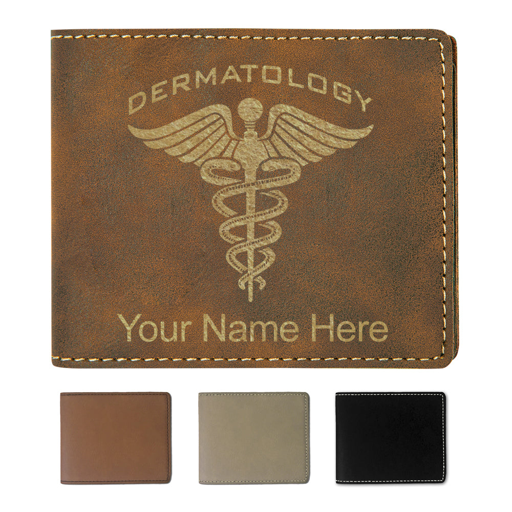 Faux Leather Bi-Fold Wallet, Dermatology, Personalized Engraving Included