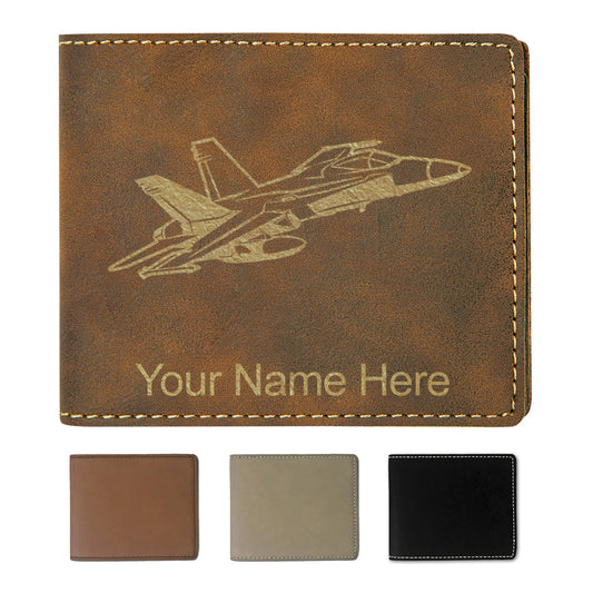 Faux Leather Bi-Fold Wallet, Fighter Jet 2, Personalized Engraving Included