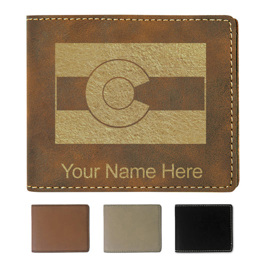 Faux Leather Bi-Fold Wallet, Flag of Colorado, Personalized Engraving Included