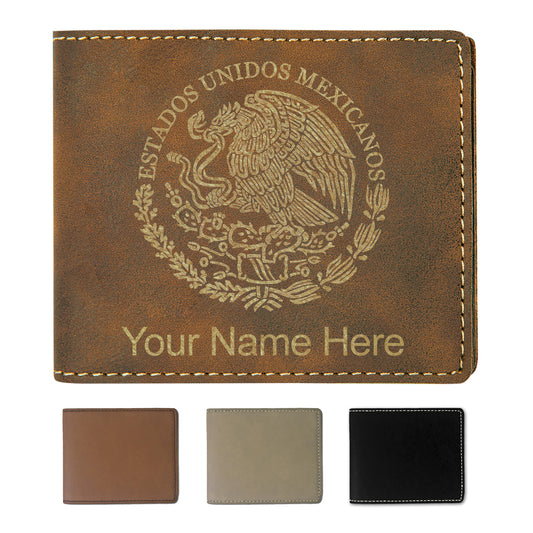 Faux Leather Bi-Fold Wallet, Flag of Mexico, Personalized Engraving Included