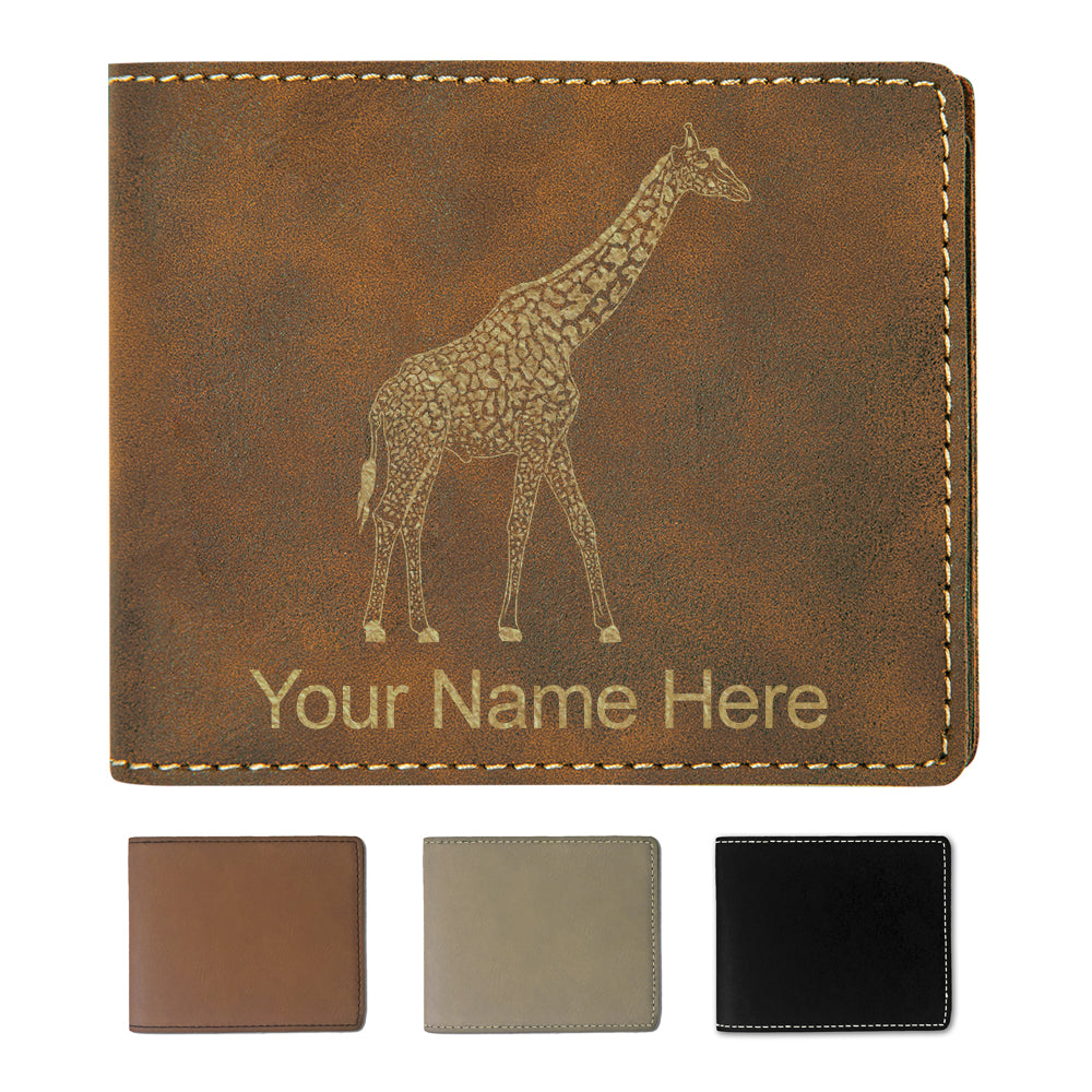 Faux Leather Bi-Fold Wallet, Giraffe, Personalized Engraving Included