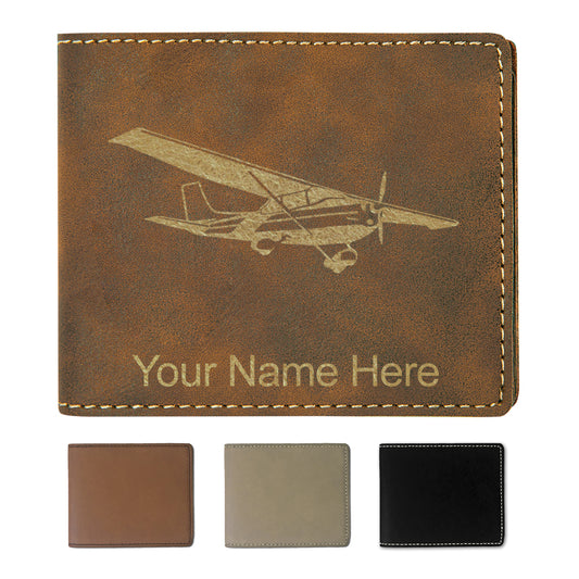 Faux Leather Bi-Fold Wallet, High Wing Airplane, Personalized Engraving Included